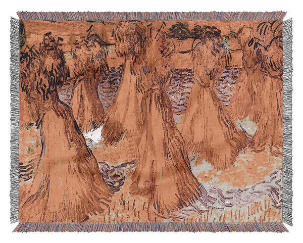 Van Gogh Field With Stacks Of Wheat Woven Blanket