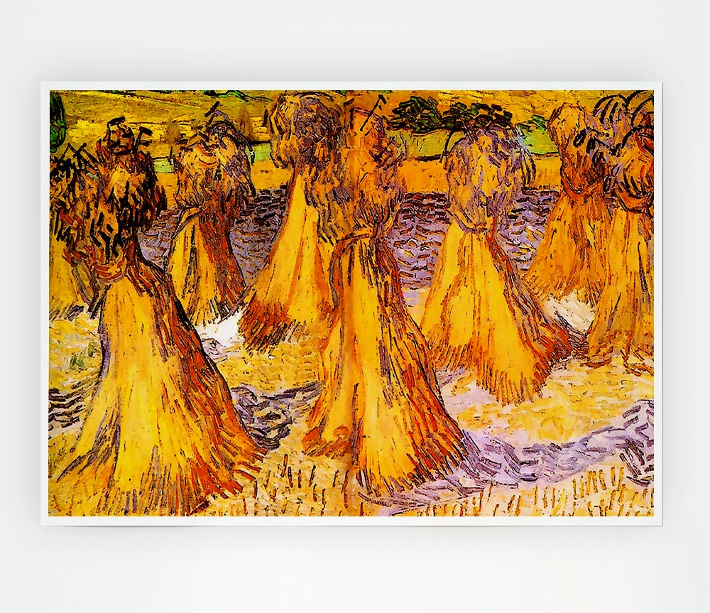 Van Gogh Field With Stacks Of Wheat Print Poster Wall Art