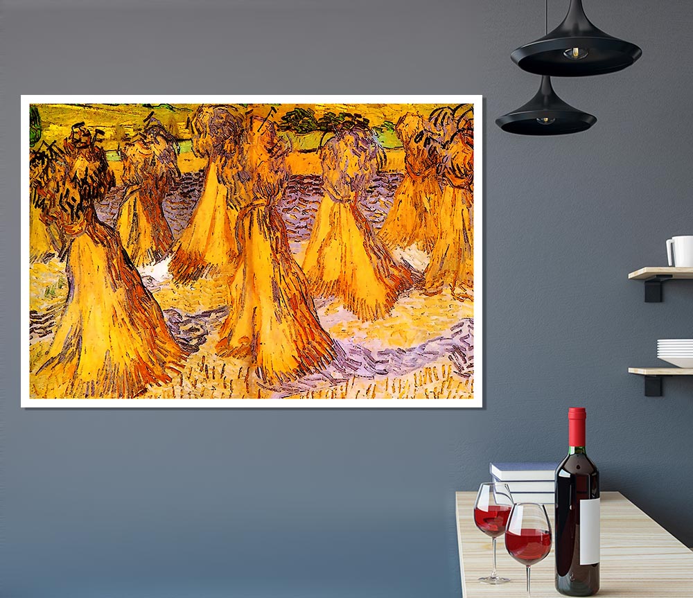 Van Gogh Field With Stacks Of Wheat Print Poster Wall Art