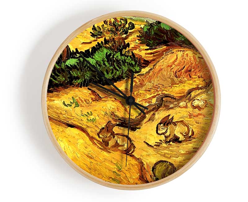 Van Gogh Field With Two Rabbits Clock - Wallart-Direct UK