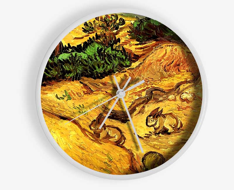 Van Gogh Field With Two Rabbits Clock - Wallart-Direct UK