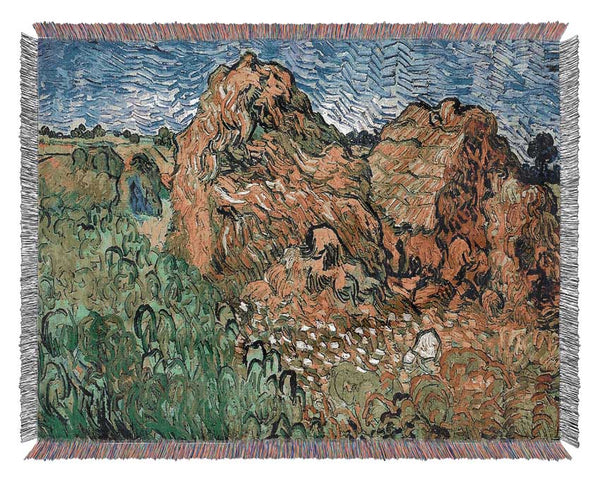 Van Gogh Field With Wheat Stacks Woven Blanket