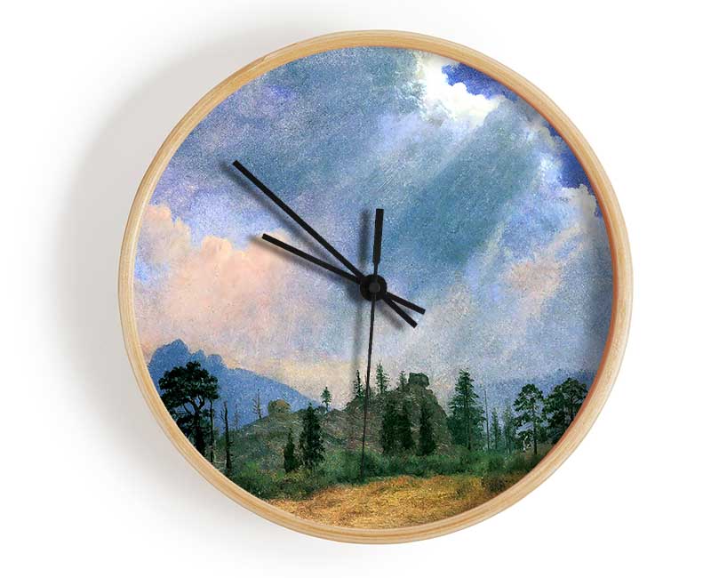 Bierstadt Fir Trees And Storm Clouds Clock - Wallart-Direct UK