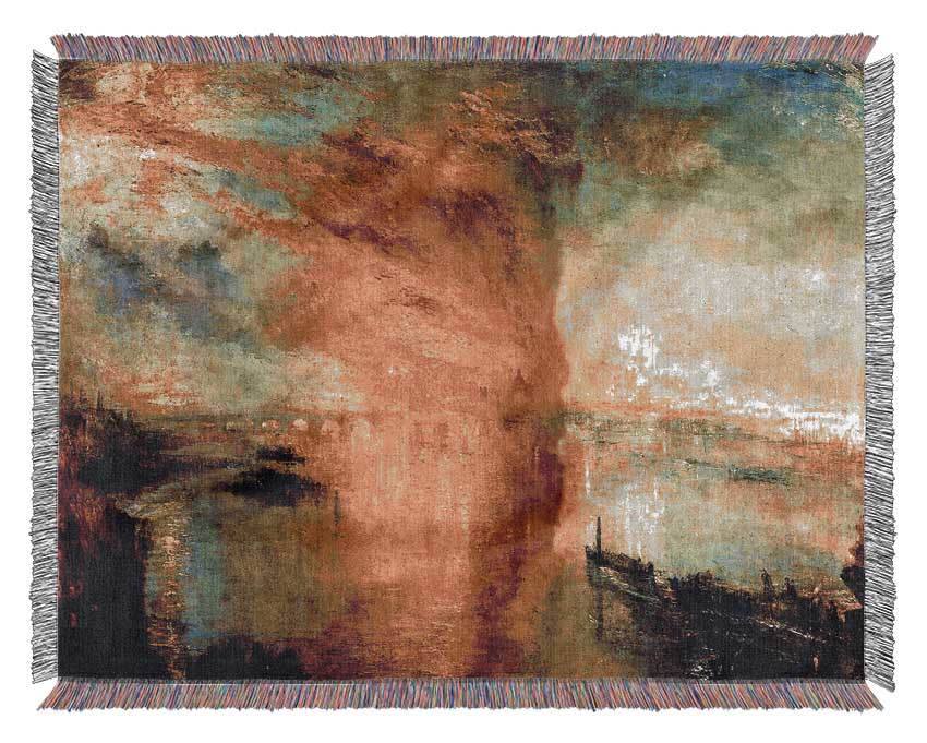 Joseph Mallord Turner Fire At The Parliament Building In 1834 Woven Blanket