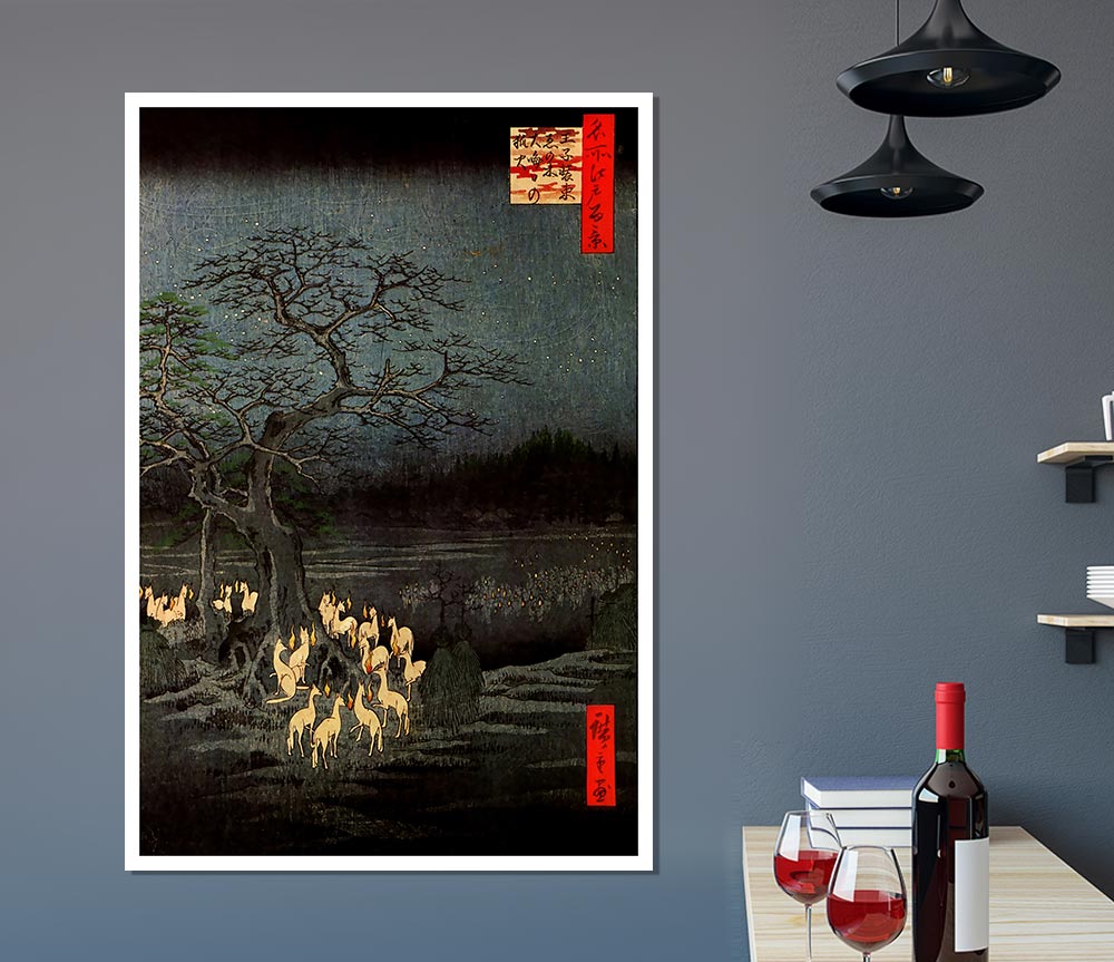 Hiroshige Fire Foxes Print Poster Wall Art