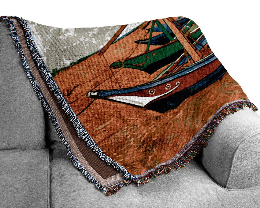 Van Gogh Fishing Boats On The Beach At Saintes-Maries Woven Blanket