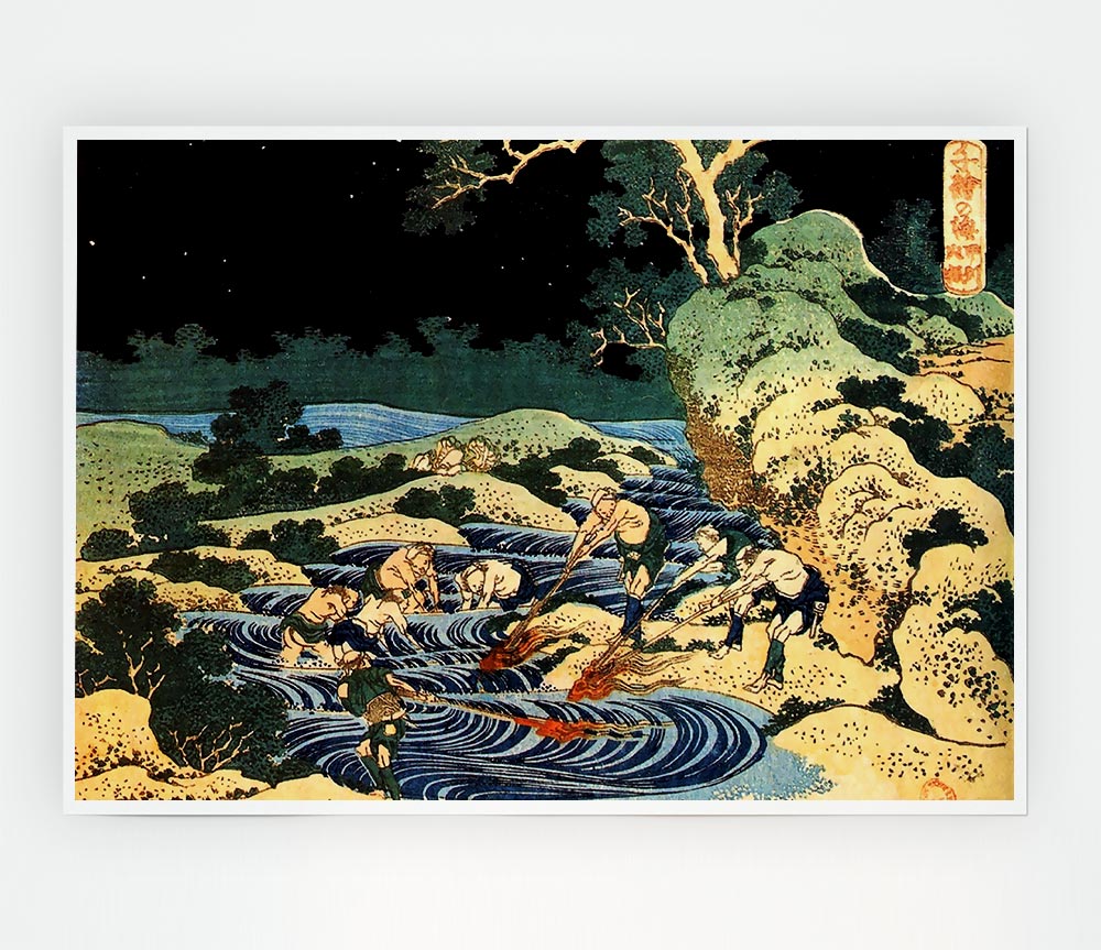 Hokusai Fishing With Torches Print Poster Wall Art