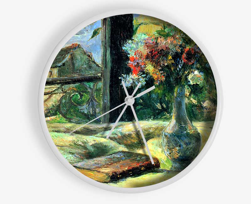 Gauguin Flower Vase In Window Clock - Wallart-Direct UK