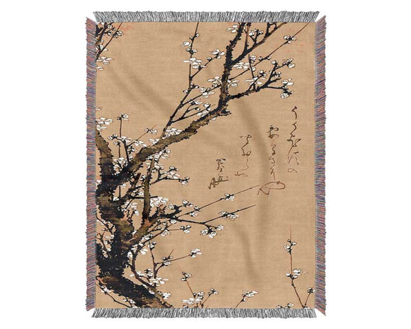 Hokusai Flowering Plum Woven Blanket