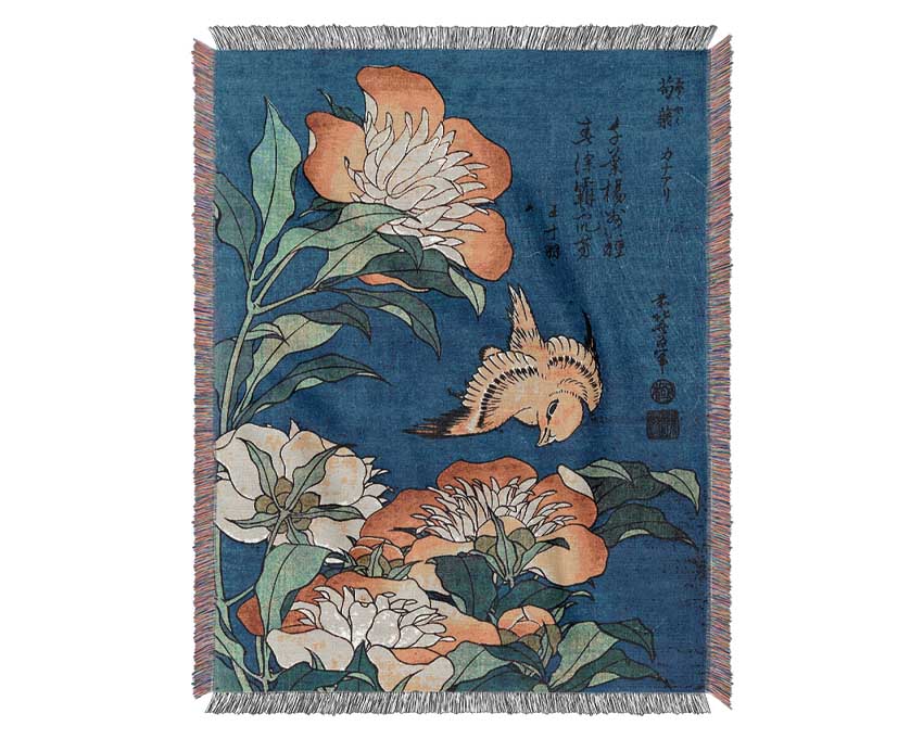 Hokusai Flowers Woven Blanket