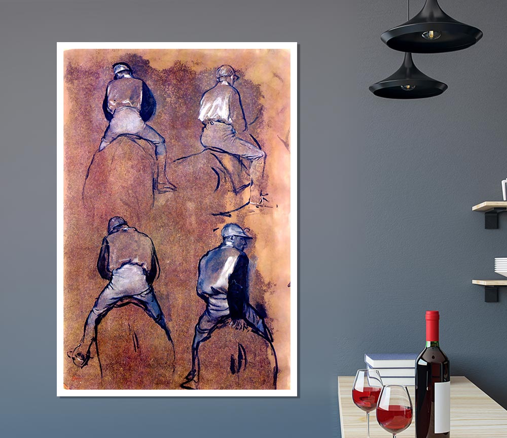 Degas Four Studies Of Jockeys Print Poster Wall Art