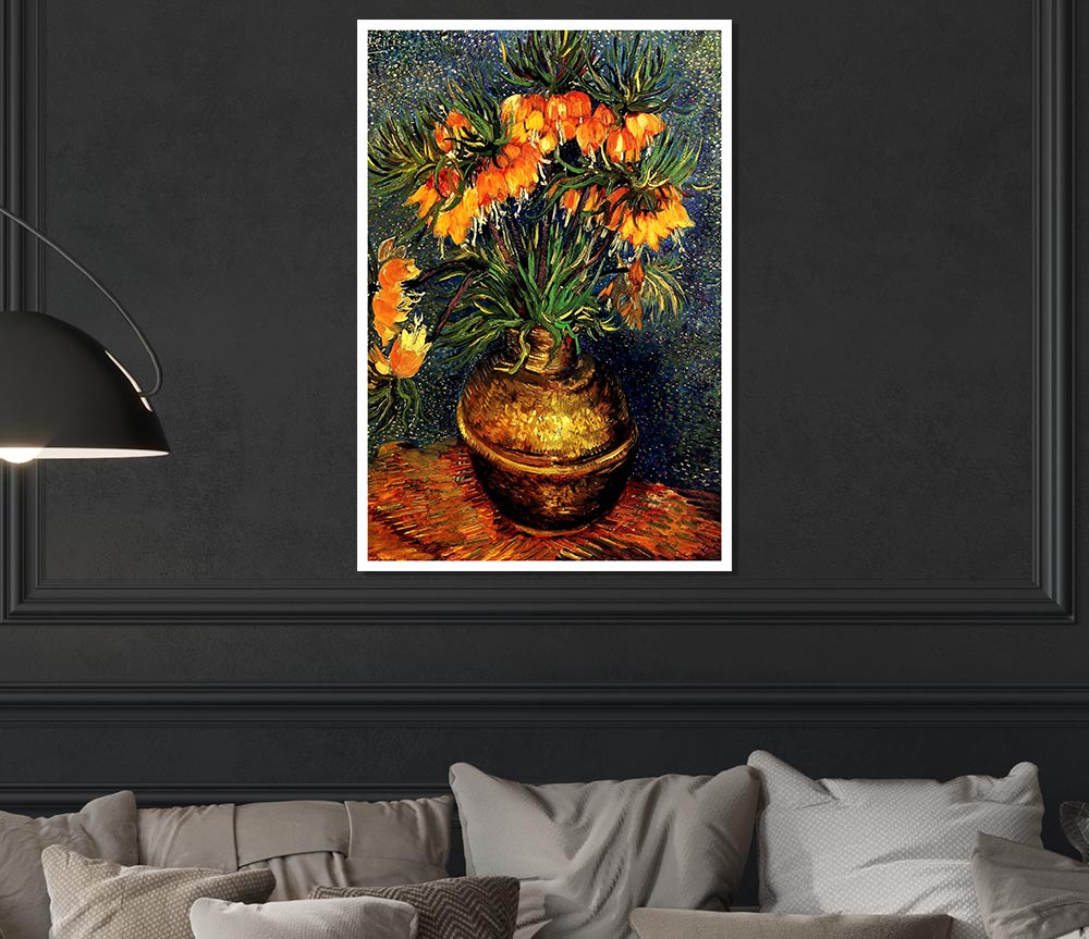 Van Gogh Fritillaries In A Copper Vase Print Poster Wall Art