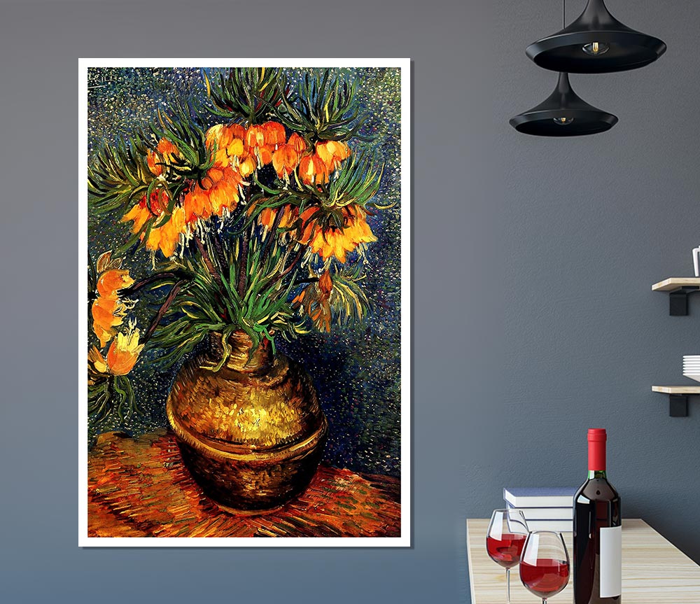 Van Gogh Fritillaries In A Copper Vase Print Poster Wall Art