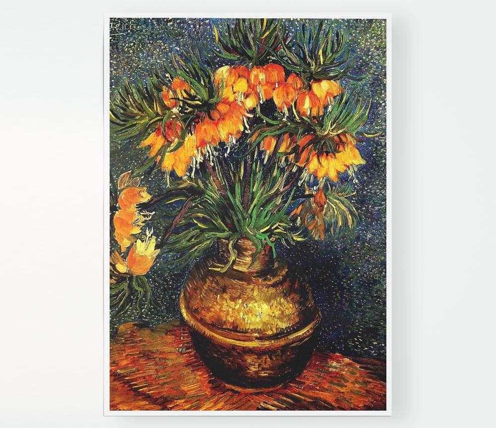 Van Gogh Fritillaries In A Copper Vase Print Poster Wall Art