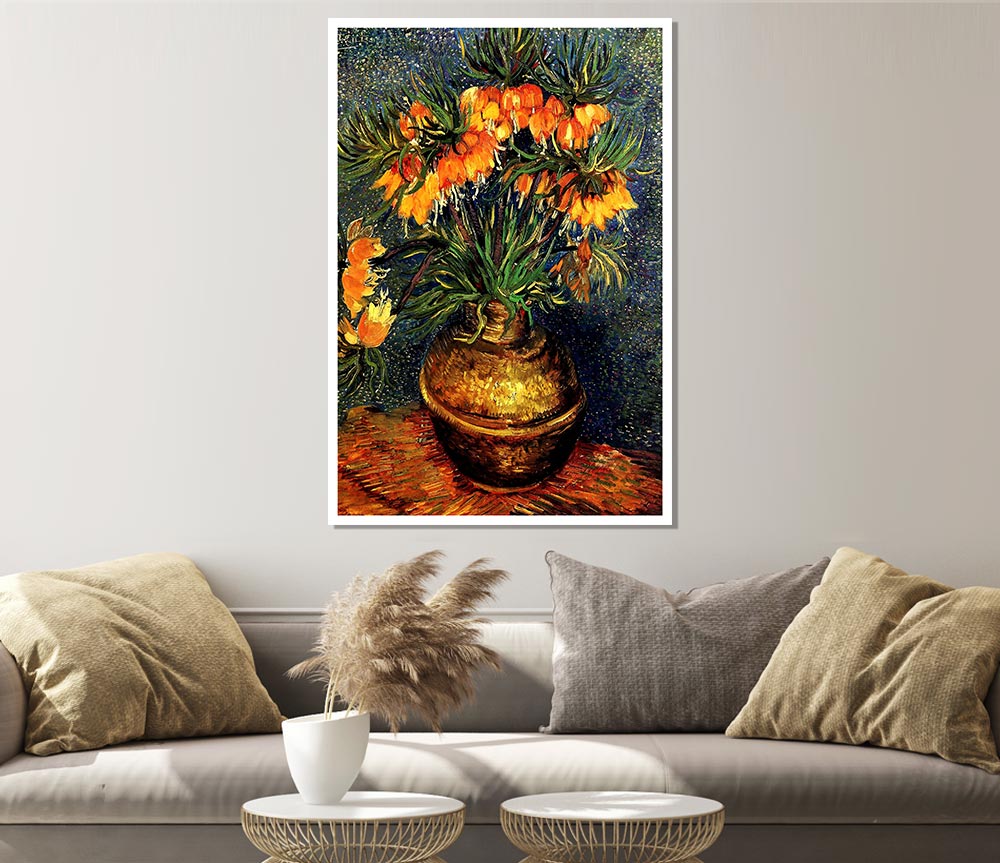 Van Gogh Fritillaries In A Copper Vase Print Poster Wall Art