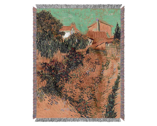 Van Gogh Garden Behind A House Woven Blanket