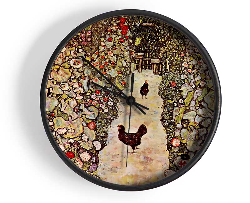 Klimt Garden Path With Chickens Clock - Wallart-Direct UK