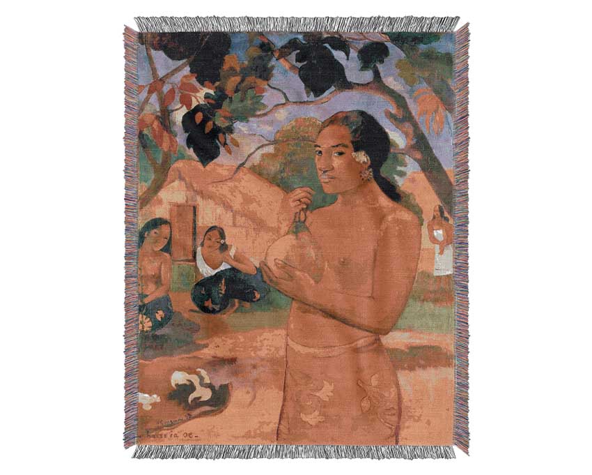 Gauguin Woman Holding A Fruit Woven Blanket