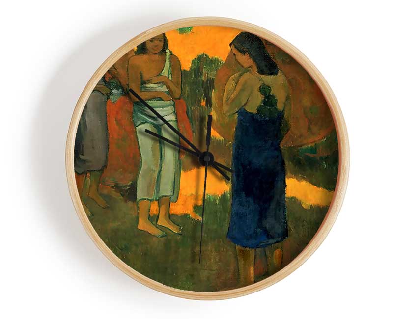 Gauguin Three Tahitain Women Against A Yellow Background Clock - Wallart-Direct UK