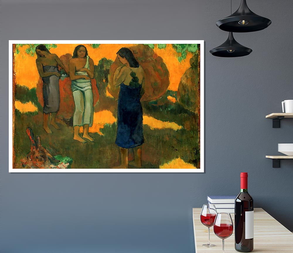 Gauguin Three Tahitain Women Against A Yellow Background Print Poster Wall Art