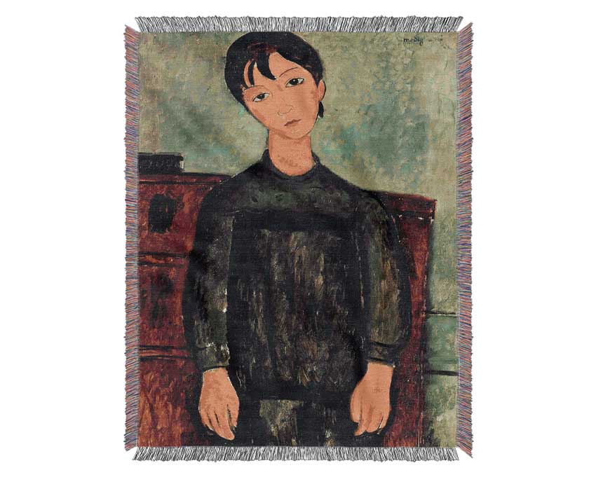 Modigliani Girl With A Black Robe Woven Blanket