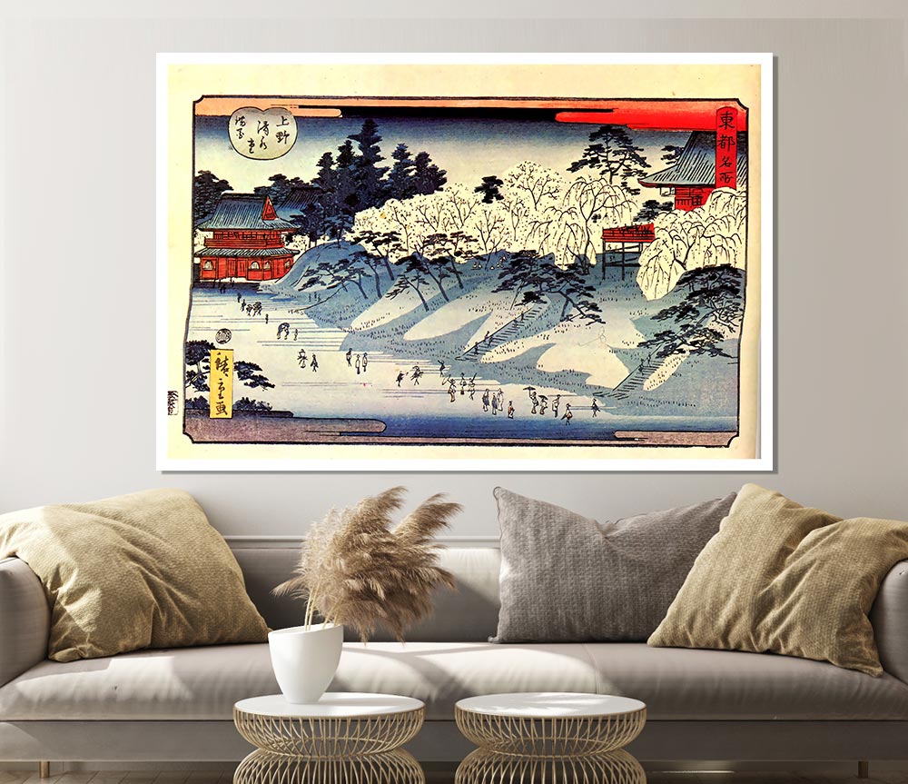 Hiroshige Going To Temple Print Poster Wall Art