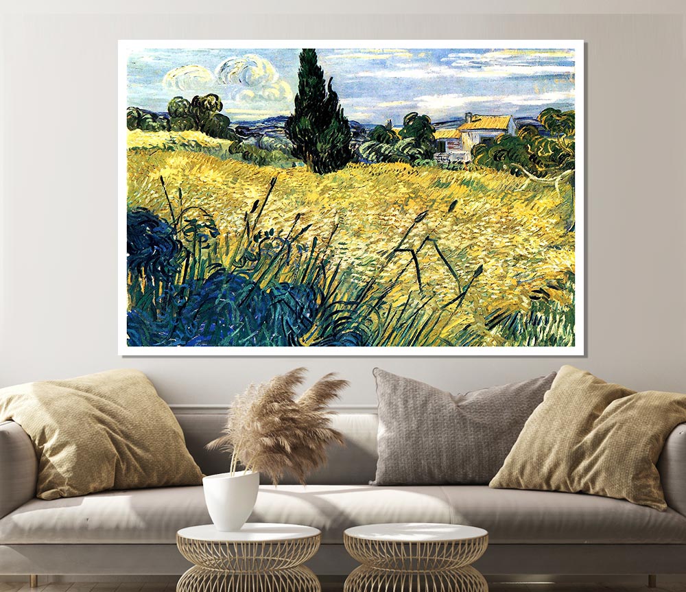 Van Gogh Green Wheat Field With Cypress 2 Print Poster Wall Art