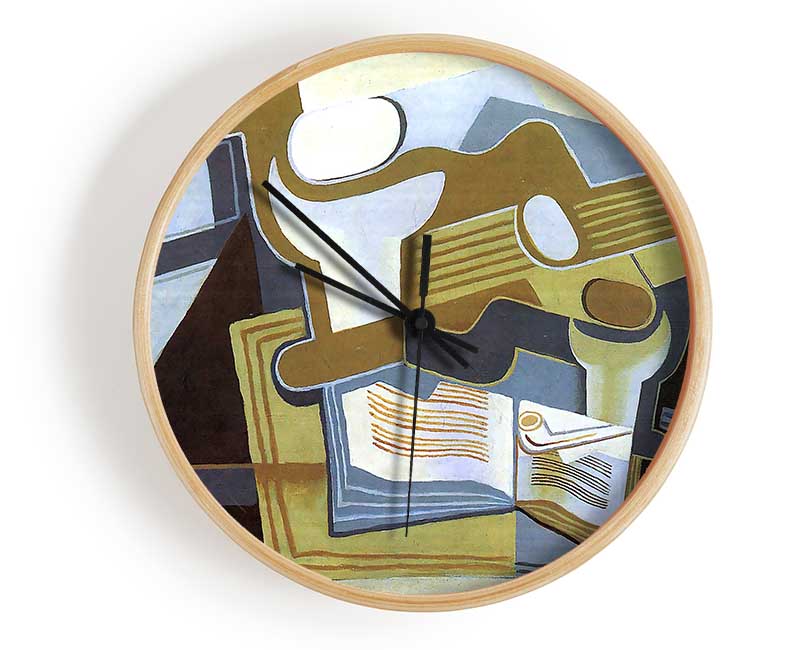 Juan Gris Guitar And Fruit Bowl 3 Clock - Wallart-Direct UK