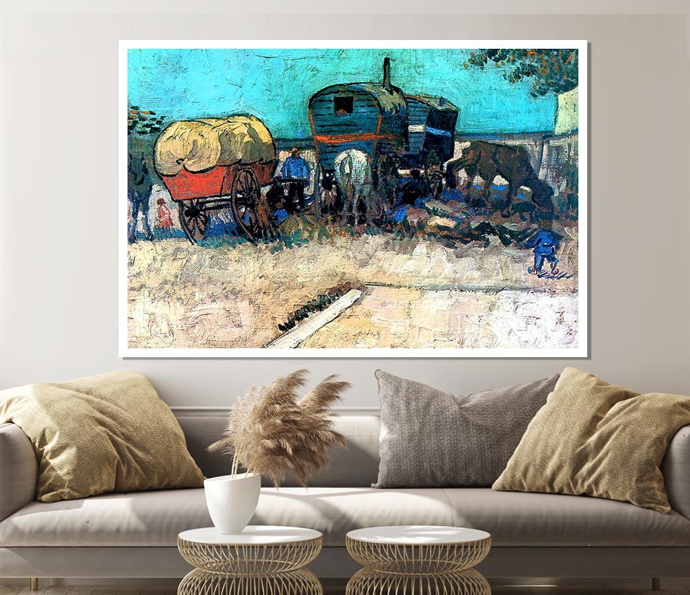 Van Gogh Gypsy Camp With Horse Carriage Print Poster Wall Art