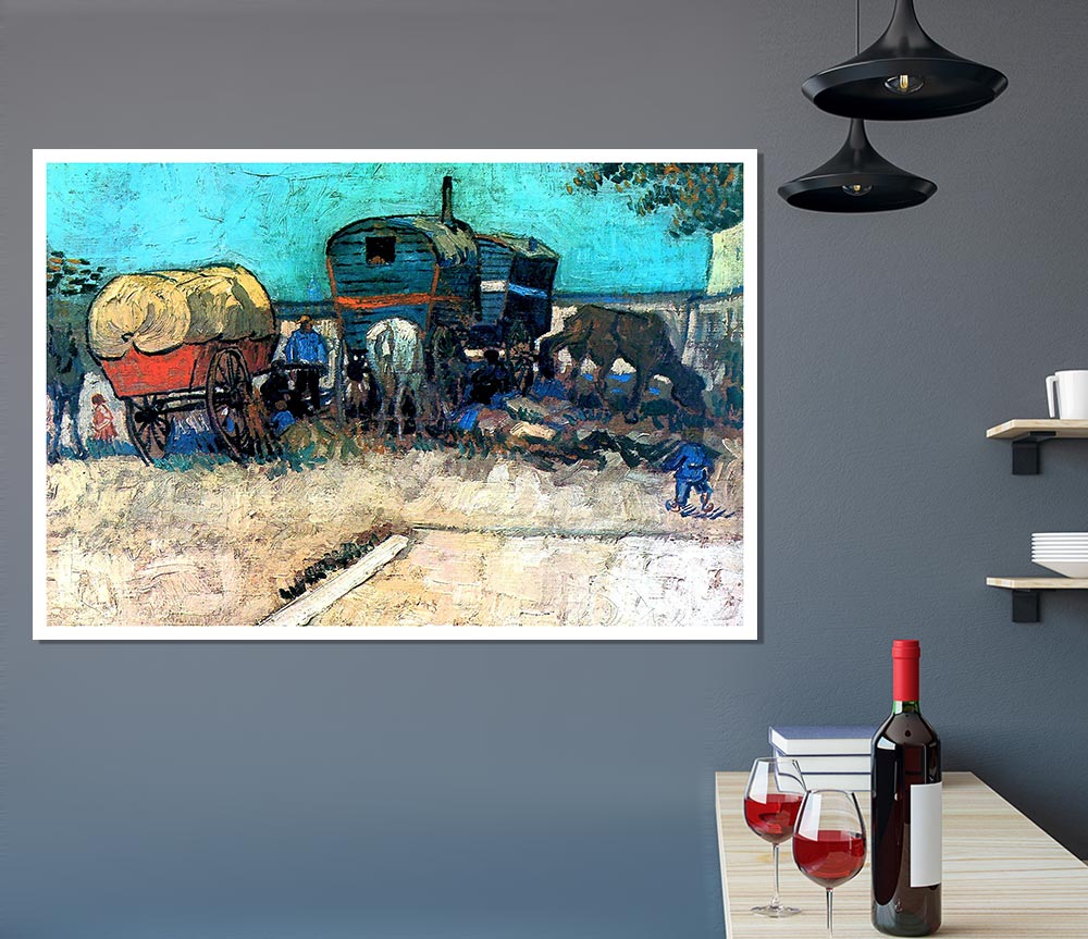 Van Gogh Gypsy Camp With Horse Carriage Print Poster Wall Art