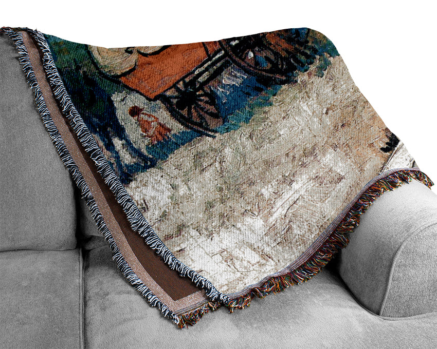 Van Gogh Gypsy Camp With Horse Carriage Woven Blanket