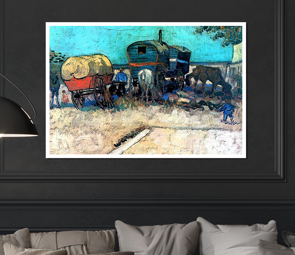 Van Gogh Gypsy Camp With Horse Carriage Print Poster Wall Art