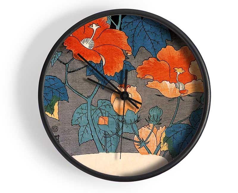 Hiroshige Hibiscus Clock - Wallart-Direct UK