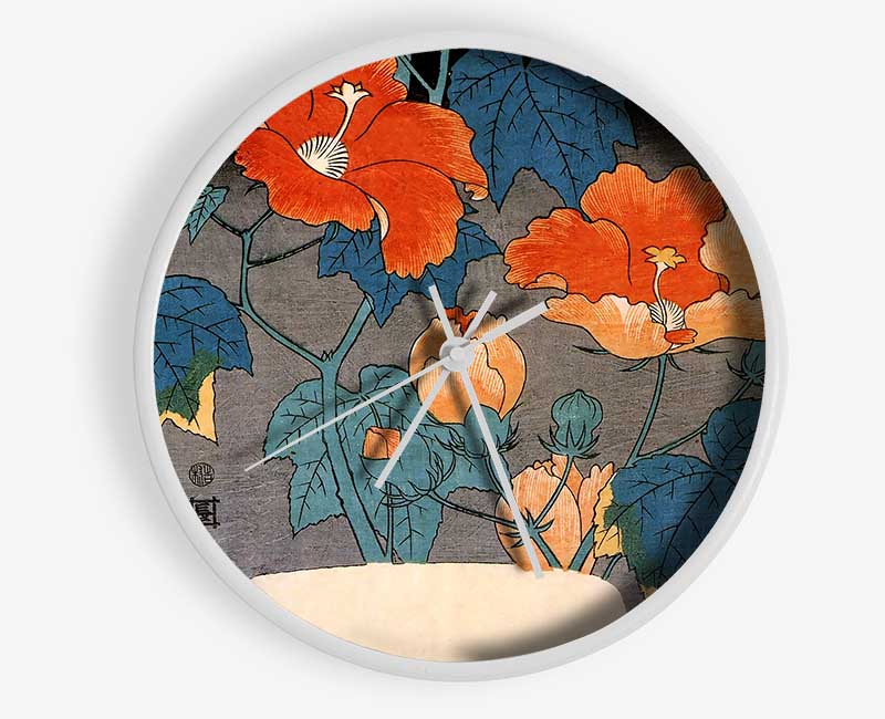 Hiroshige Hibiscus Clock - Wallart-Direct UK