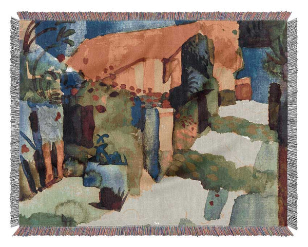 August Macke House In The Garden Woven Blanket