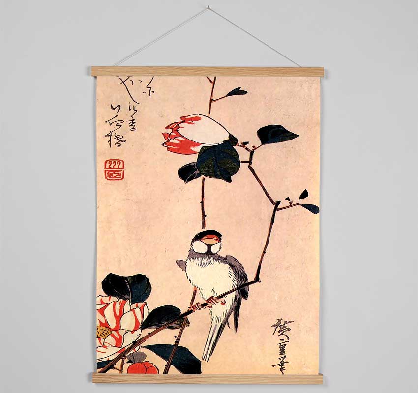 Hiroshige Java Sparrow On A Magnolia Branch Hanging Poster - Wallart-Direct UK