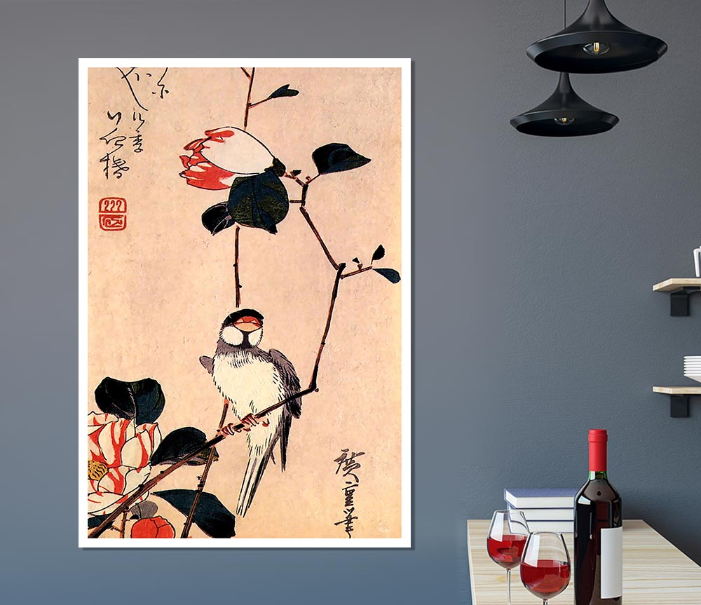 Hiroshige Java Sparrow On A Magnolia Branch Print Poster Wall Art