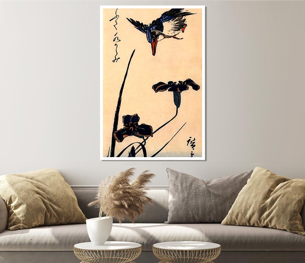 Hiroshige Kingfisher And Lilies 2 Print Poster Wall Art