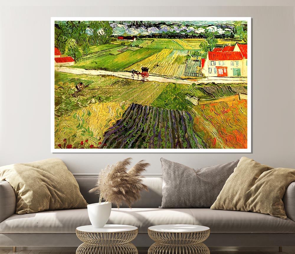 Van Gogh Landscape With Carriage And Train In The Background Print Poster Wall Art