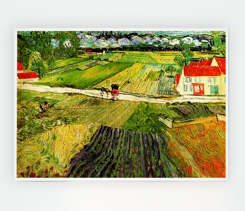 Van Gogh Landscape With Carriage And Train In The Background Print Poster Wall Art