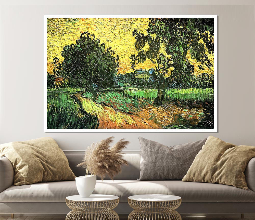 Van Gogh Landscape With Castle Auvers At Sunset Print Poster Wall Art