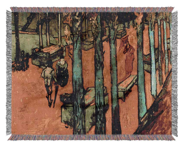 Van Gogh Les Alyscamps Falling Autumn Leaves Woven Blanket