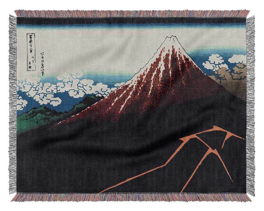 Hokusai Lightning Below The Summit Woven Blanket