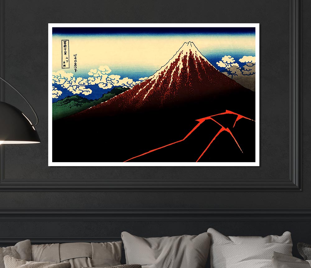 Hokusai Lightning Below The Summit Print Poster Wall Art