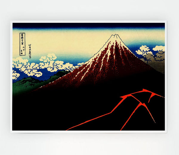 Hokusai Lightning Below The Summit Print Poster Wall Art