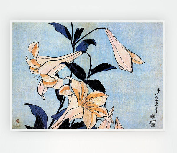 Hokusai Lilies Print Poster Wall Art