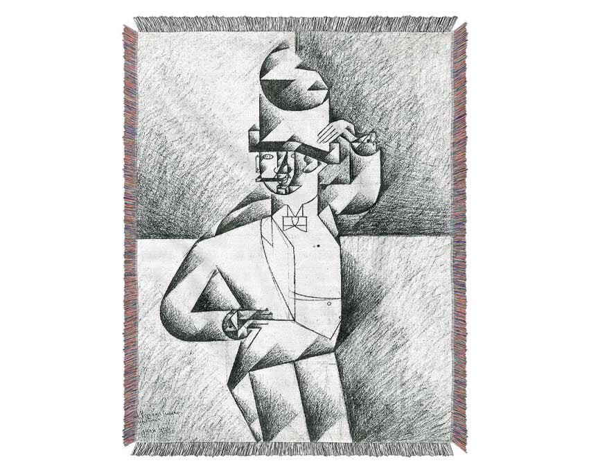 Juan Gris Man In Cafe Woven Blanket