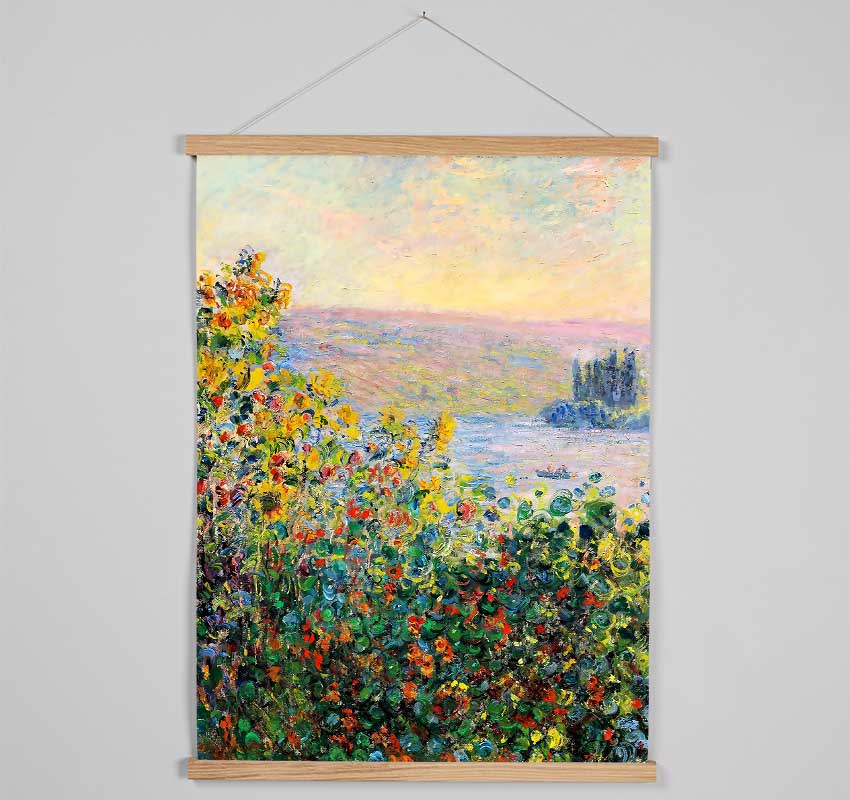 Monet Flower Beds At Vetheuil Hanging Poster - Wallart-Direct UK