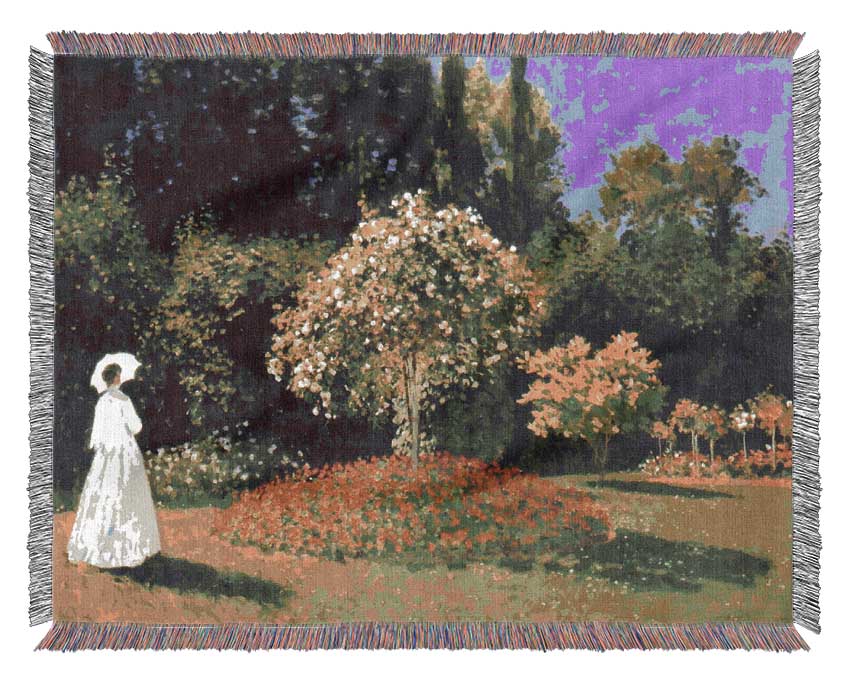 Monet Jeanne Marguerite Lecadre In The Garden Woven Blanket