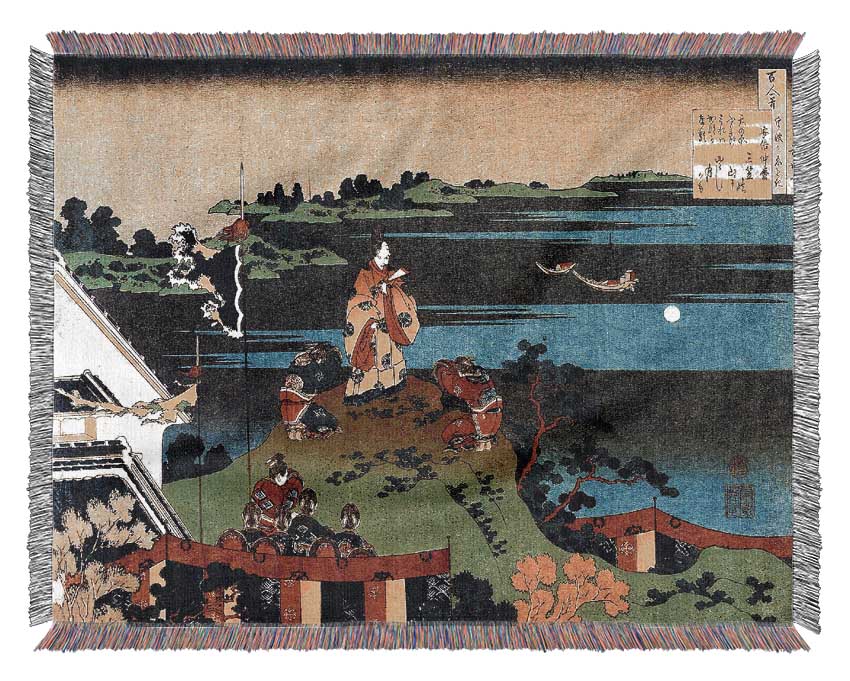 Hokusai Nakamaro Looking At The Moon Woven Blanket